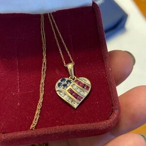 Gold Heart Pendant Necklace with Red, White, and Blue Accents